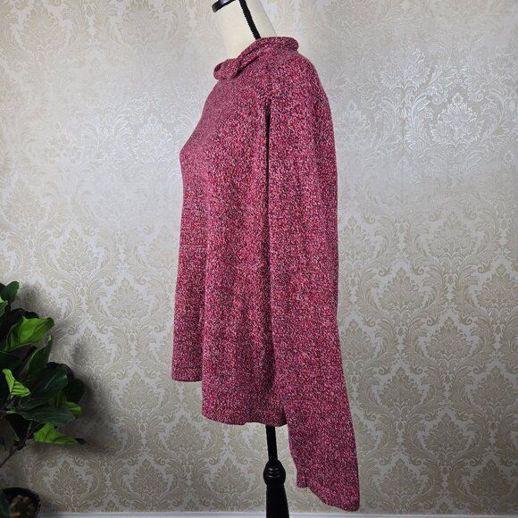 Neiman Marcus Size XL Red Black White Combed Cotton Sweater Relaxed Turtleneck - Picture 3 of 10